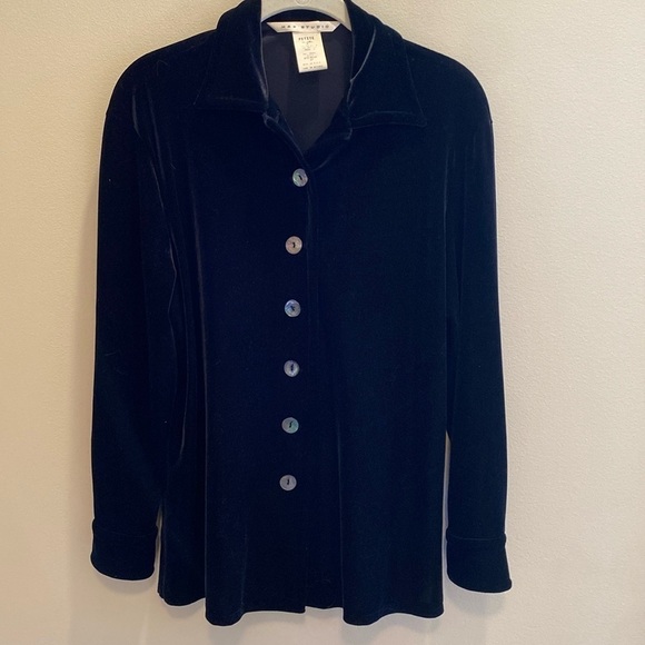 Max Studio Velvet Cardigan Shirt Tunic L/S Cuffs Large Mother Of Pearl Button SP - Picture 2 of 7